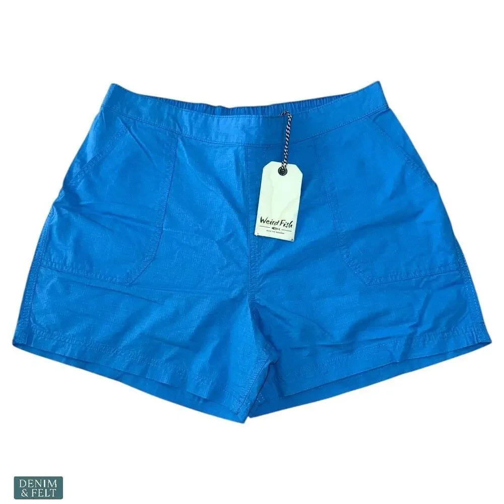 Weird Fish Azure Blue Deeley‎ Ripstop 100% Cotton Outdoor Shorts Size 14 NEW~NWT